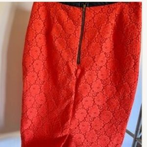 TopShop Coral floral Lace Pencil Skirt Size 6